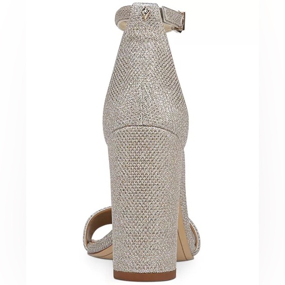 Sam Edelman Yaro Glittery Open Toe Strap Block Heels in Jute Glam Mesh Size 6.5 - Picture 12 of 12